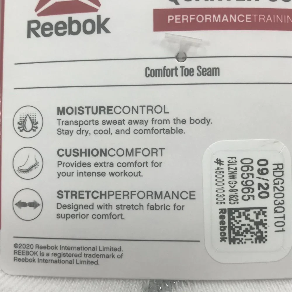 6 Pack Reebok Girl's Quarter Cut Socks White Size Small Shoe 4-8 New